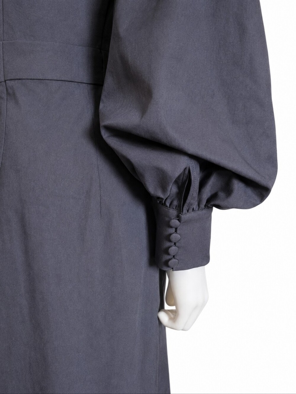 HUISHAN ZHANG | Asymmetric Pleated Balloon Sleeve Midi Dress Charcoal Grey US 8 - Picture 7 of 10